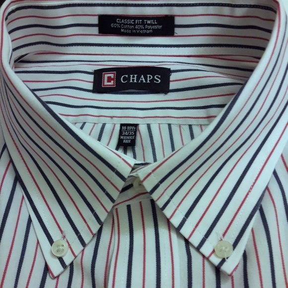 Bundle " 3 x $20" CHAPS Classic Fit Twill Stripes Button Up Shirt Size 18/18.5 - Picture 2 of 8